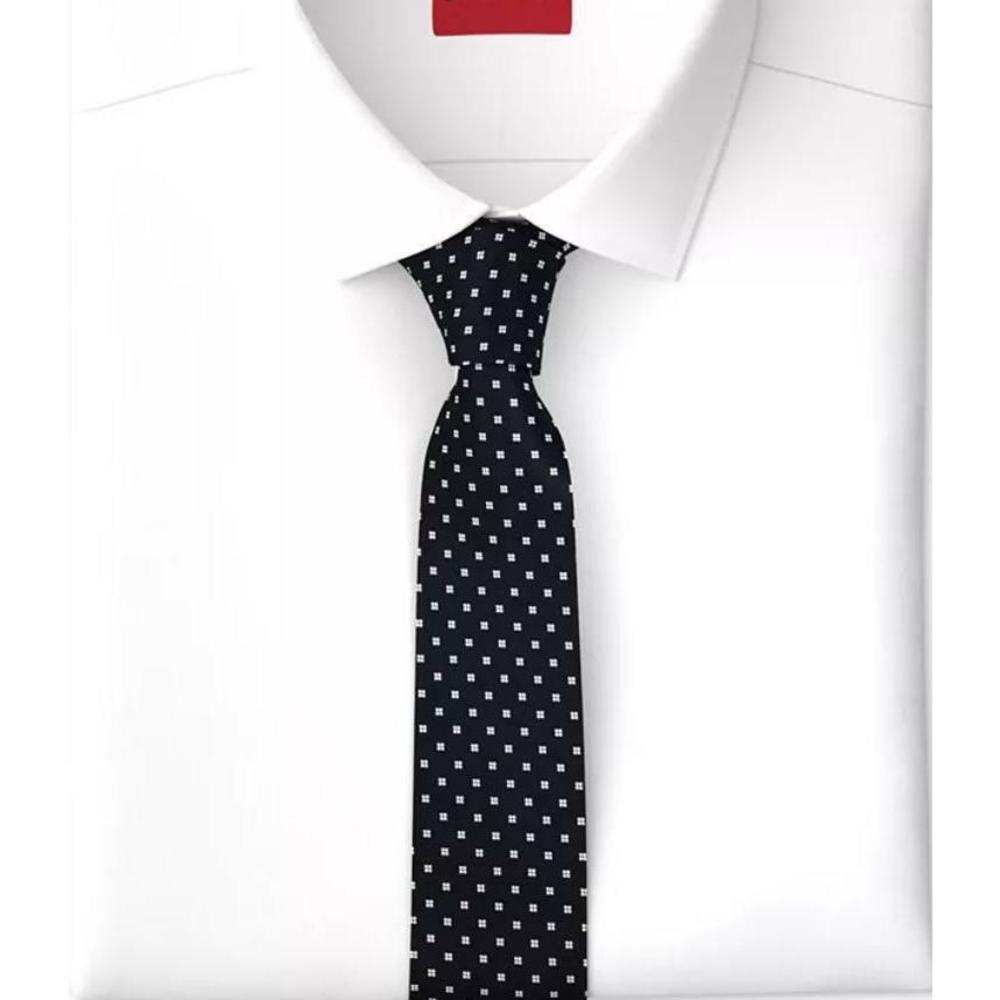 Hugo by Hugo Boss Men's Skinny Jacquard Dot Tie Dark Blue OS